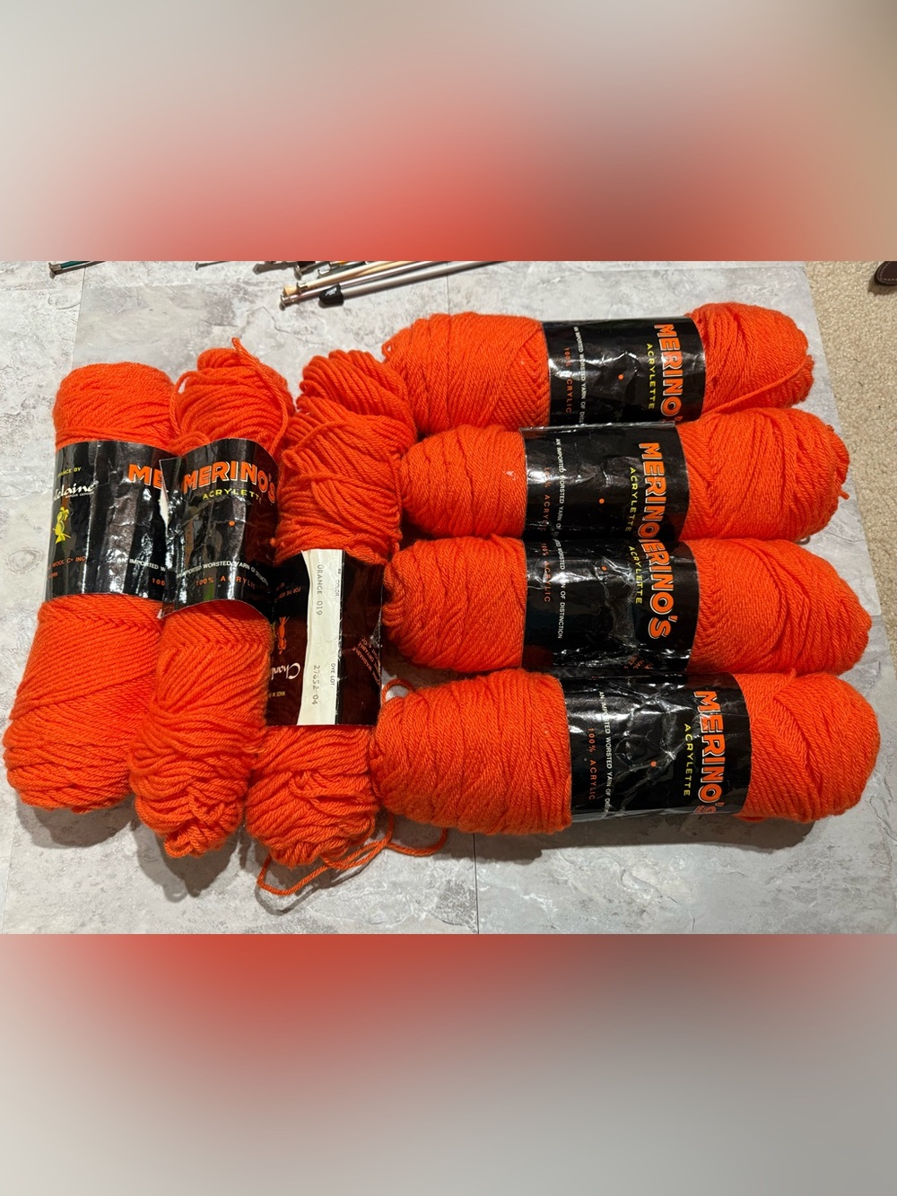 Lot of 7 Skeins Merino's Acrylette Worsted Weight Yarn - Halloween, Orange 019,